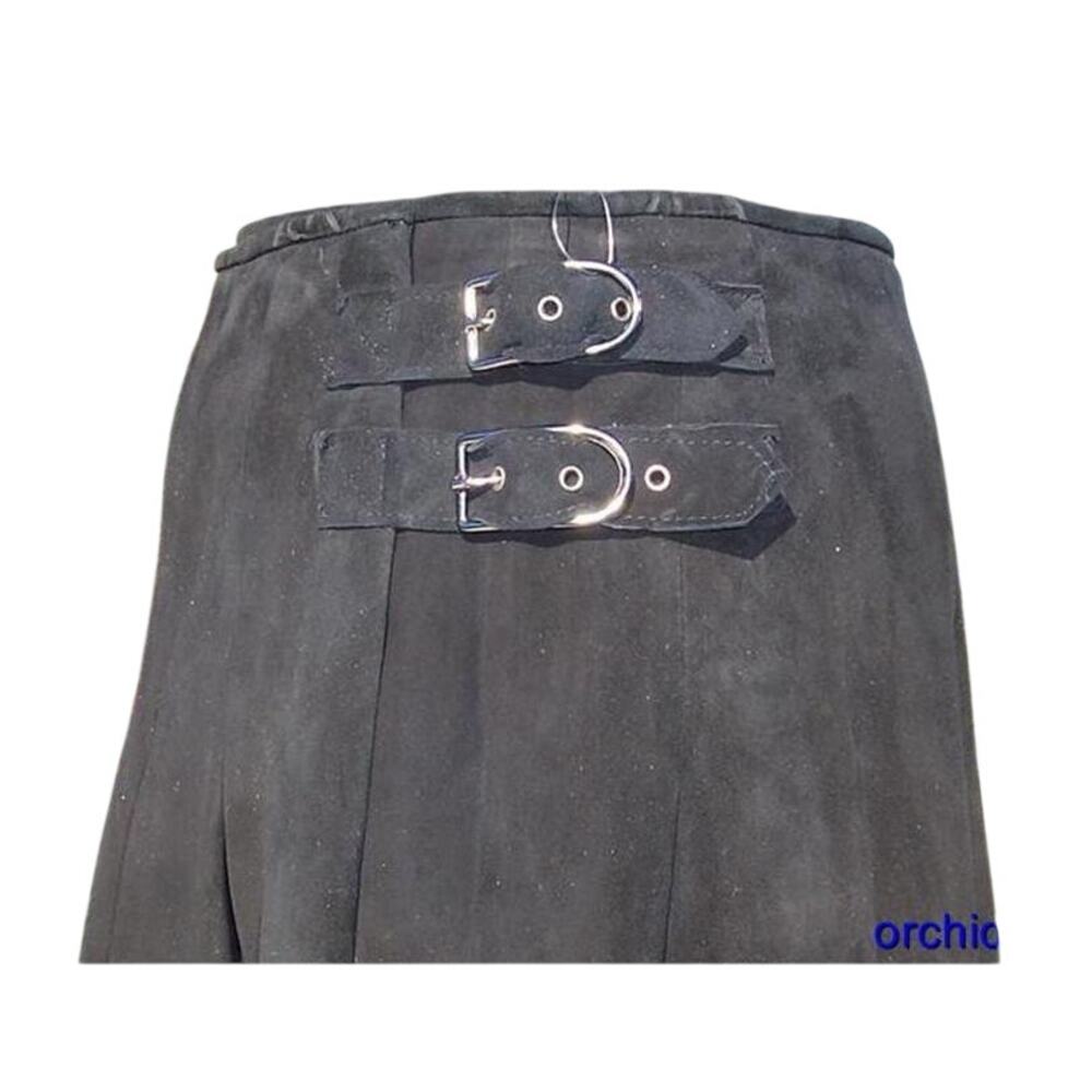 Donald Pliner Black Suede Skirt Lined Fit Flare Grommet Self Belt NWT $875 8/10 - Picture 6 of 10